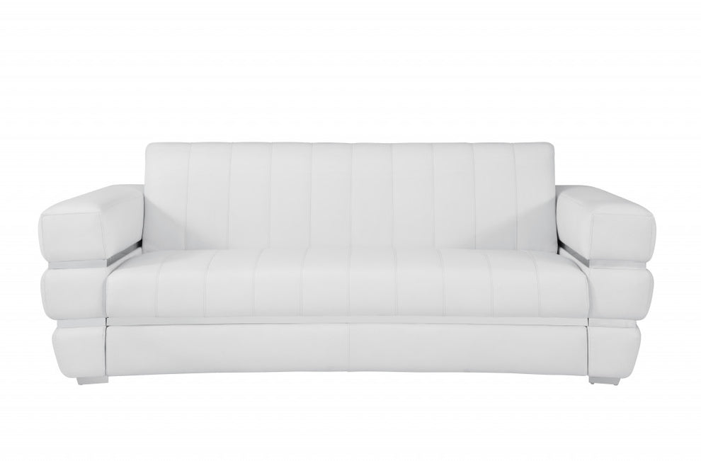 89" Camel Brown Chrome Accents Genuine Leather Standard Sofa By Homeroots | Sofas | Modishstore - 11