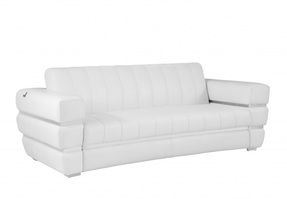 89" Camel Brown Chrome Accents Genuine Leather Standard Sofa By Homeroots | Sofas | Modishstore - 12