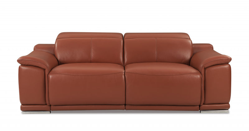 86" Camel Brown Genuine Leather Reclining Sofa By Homeroots | Sofas | Modishstore
