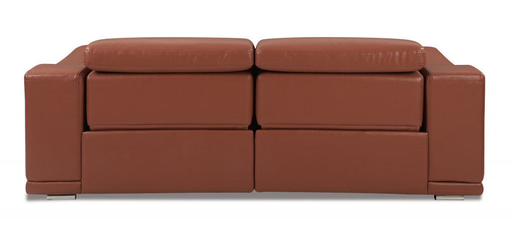 86" Camel Brown Genuine Leather Reclining Sofa By Homeroots | Sofas | Modishstore - 3