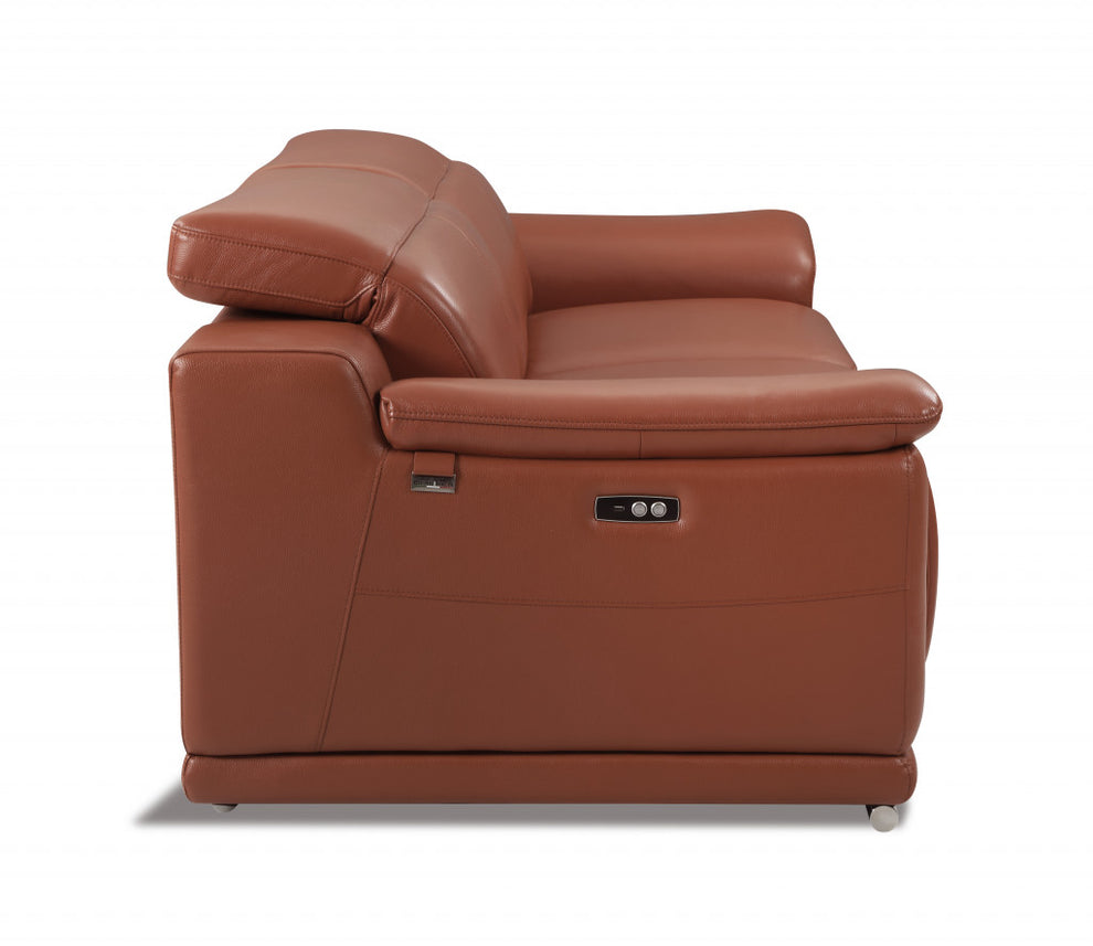 86" Camel Brown Genuine Leather Reclining Sofa By Homeroots | Sofas | Modishstore - 4