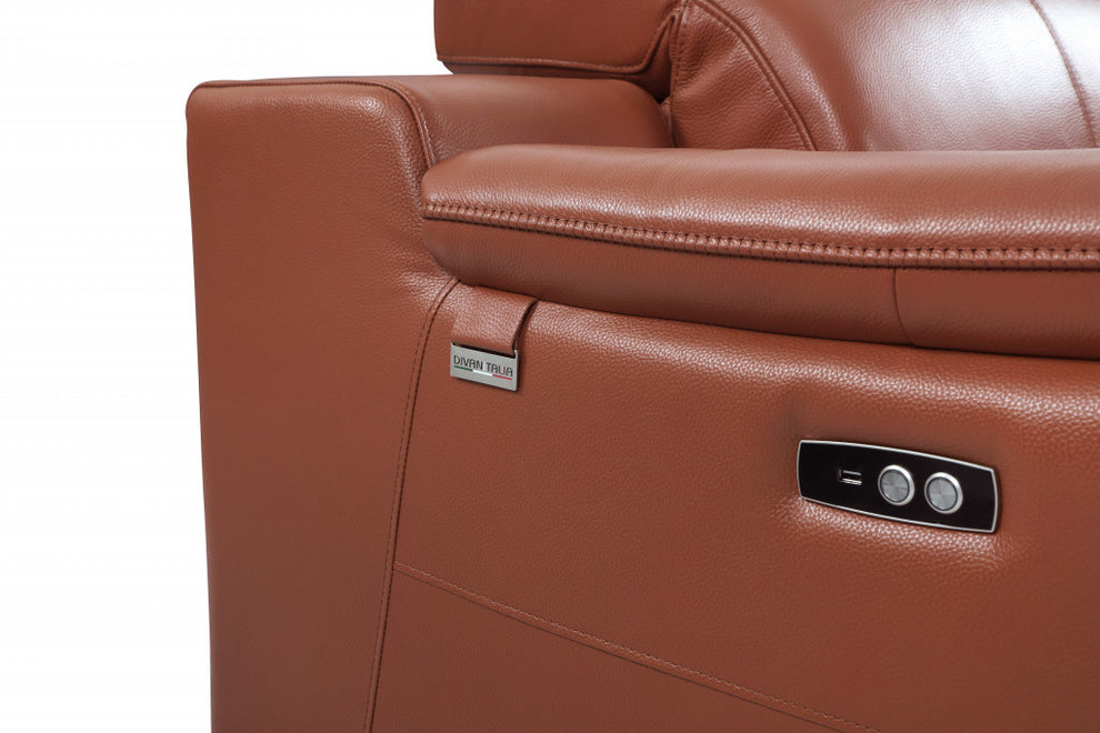 86" Camel Brown Genuine Leather Reclining Sofa By Homeroots | Sofas | Modishstore - 5