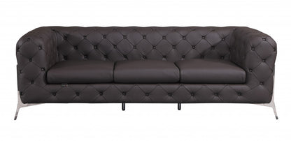 93" Black Genuine Tufted Leather and Chrome Standard Sofa By Homeroots | Sofas | Modishstore - 6