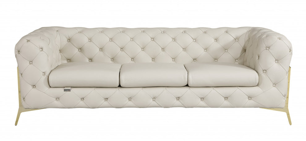 93" Black Genuine Tufted Leather and Chrome Standard Sofa By Homeroots | Sofas | Modishstore - 11