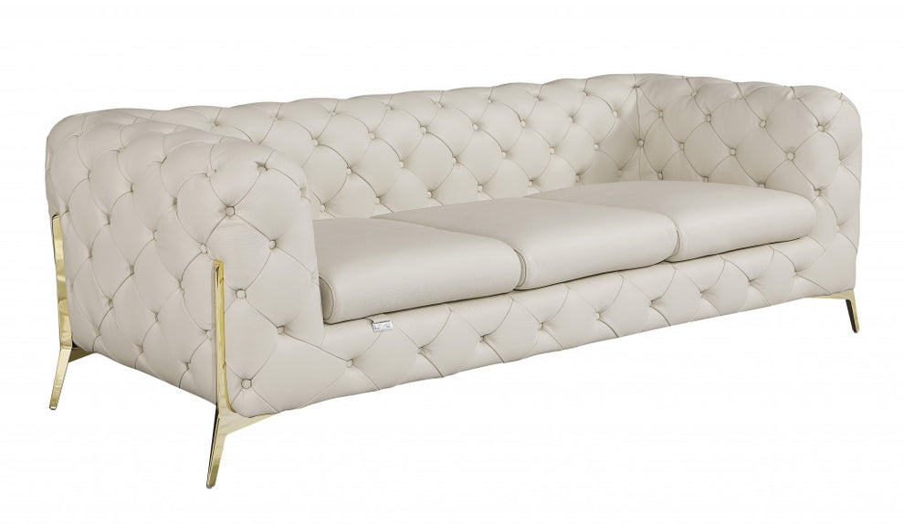 93" Black Genuine Tufted Leather and Chrome Standard Sofa By Homeroots | Sofas | Modishstore - 12