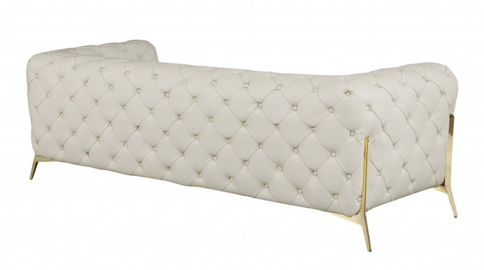 93" Black Genuine Tufted Leather and Chrome Standard Sofa By Homeroots | Sofas | Modishstore - 13