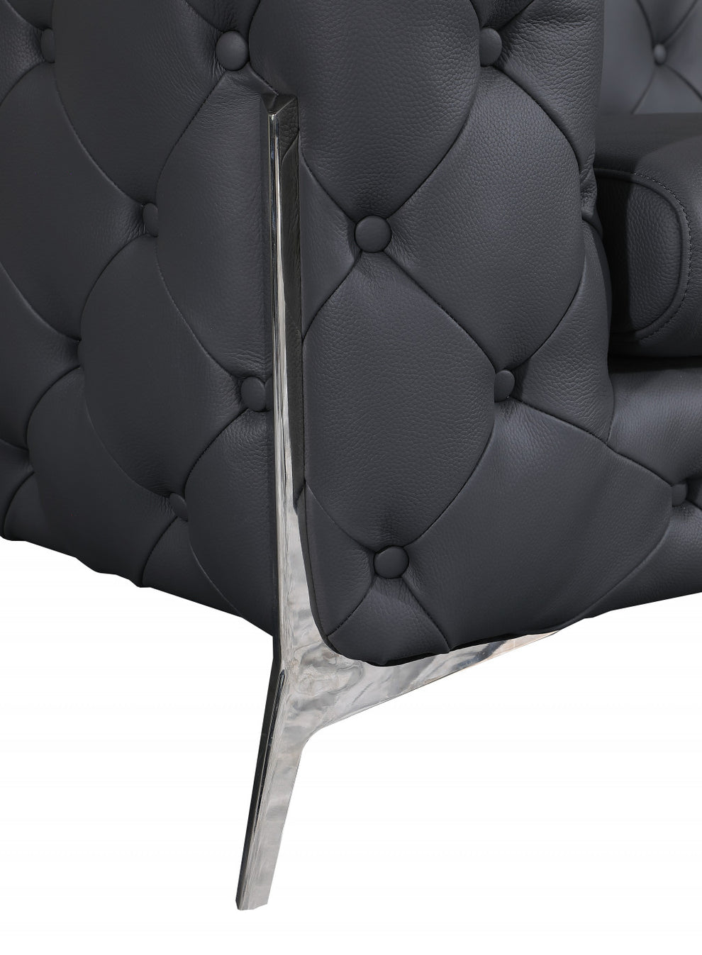 93" Black Genuine Tufted Leather and Chrome Standard Sofa By Homeroots | Sofas | Modishstore - 20