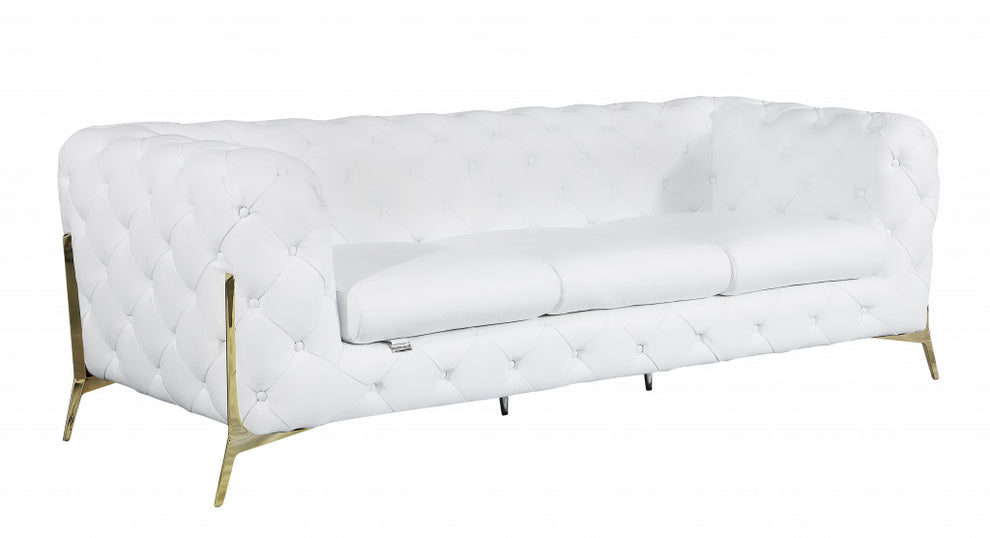 93" Black Genuine Tufted Leather and Chrome Standard Sofa By Homeroots | Sofas | Modishstore - 22