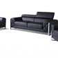 Three Piece Black Italian Leather Six Person Seating Set By Homeroots | Sofa Set | Modishstore