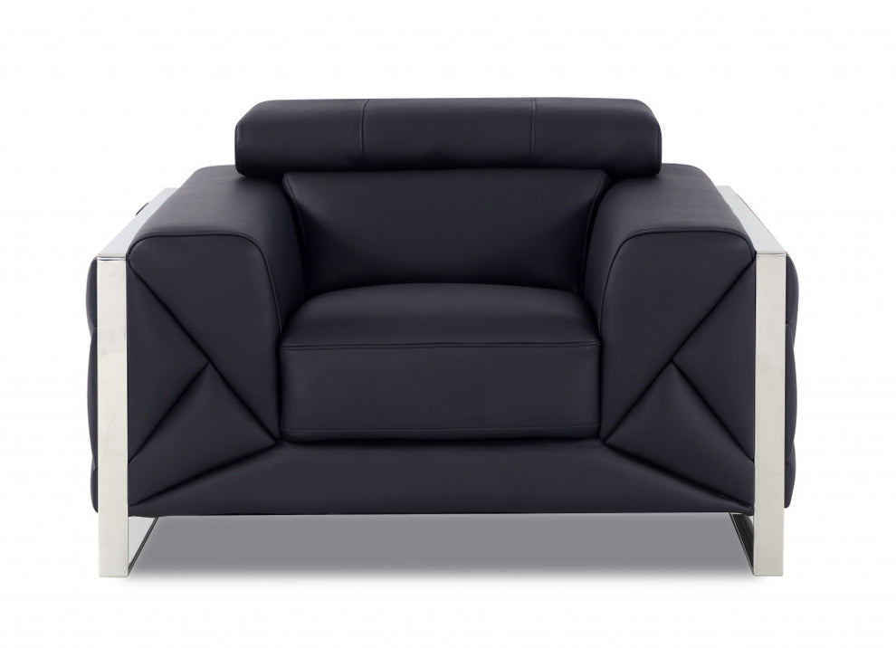 Three Piece Black Italian Leather Six Person Seating Set By Homeroots | Sofa Set | Modishstore - 3
