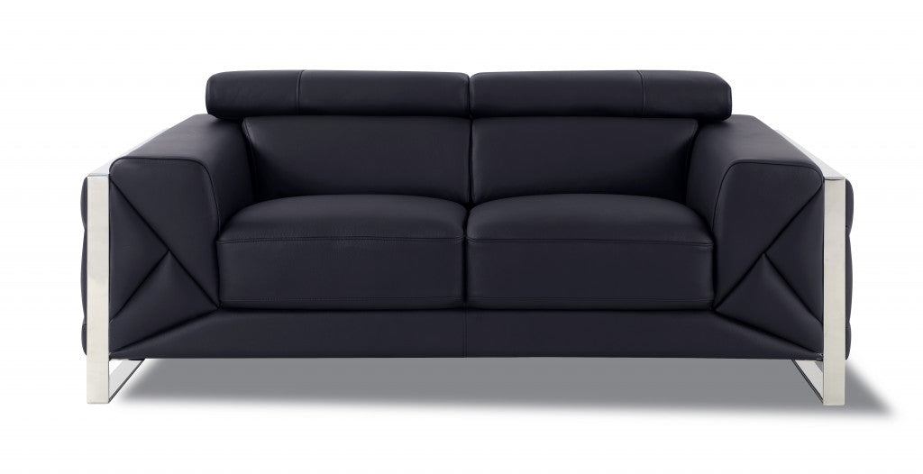 Three Piece Black Italian Leather Six Person Seating Set By Homeroots | Sofa Set | Modishstore - 4