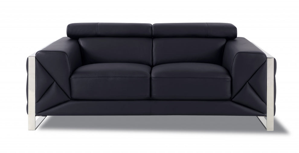 Three Piece Black Italian Leather Six Person Seating Set By Homeroots | Sofa Set | Modishstore - 4