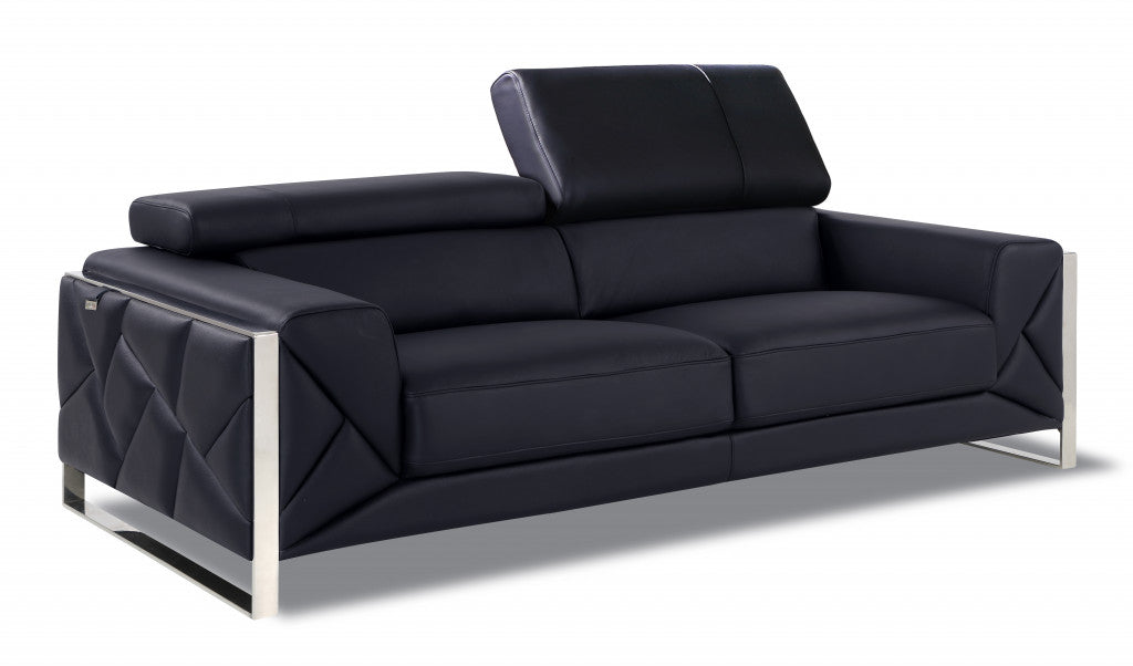 Three Piece Black Italian Leather Six Person Seating Set By Homeroots | Sofa Set | Modishstore - 5