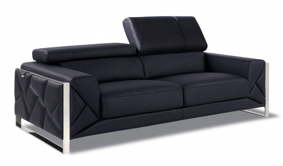 Three Piece Black Italian Leather Six Person Seating Set By Homeroots | Sofa Set | Modishstore - 5