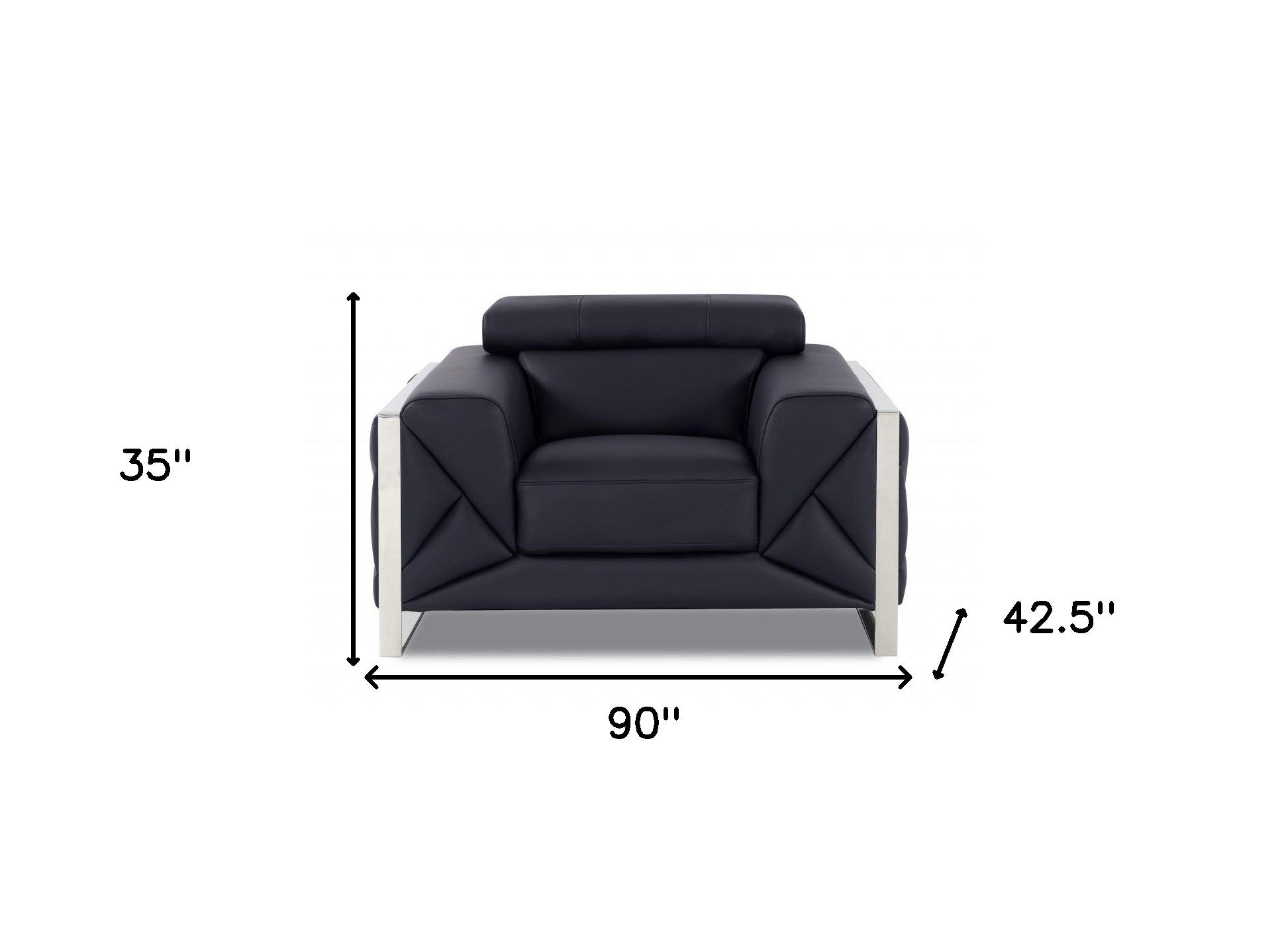 Three Piece Black Italian Leather Six Person Seating Set By Homeroots | Sofa Set | Modishstore - 7