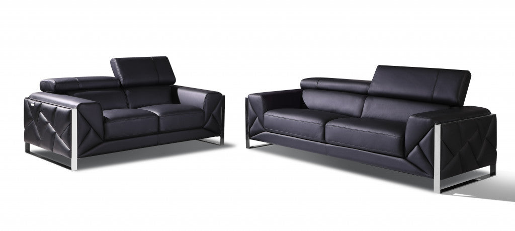 Two Piece Black Italian Leather Five Person Seating Set By Homeroots | Sofa Set | Modishstore