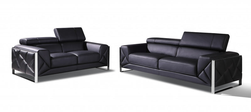 Two Piece Black Italian Leather Five Person Seating Set By Homeroots | Sofa Set | Modishstore