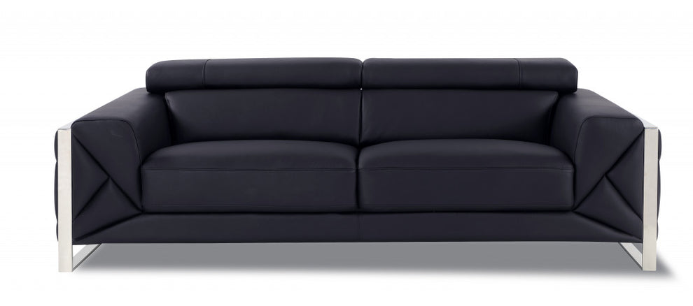 Two Piece Black Italian Leather Five Person Seating Set By Homeroots | Sofa Set | Modishstore - 4