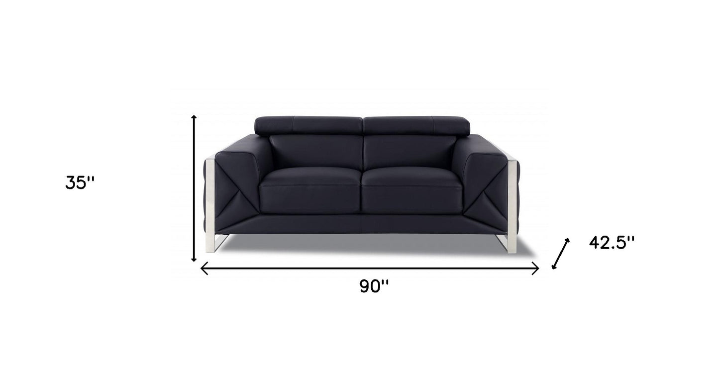 Two Piece Black Italian Leather Five Person Seating Set By Homeroots | Sofa Set | Modishstore - 7