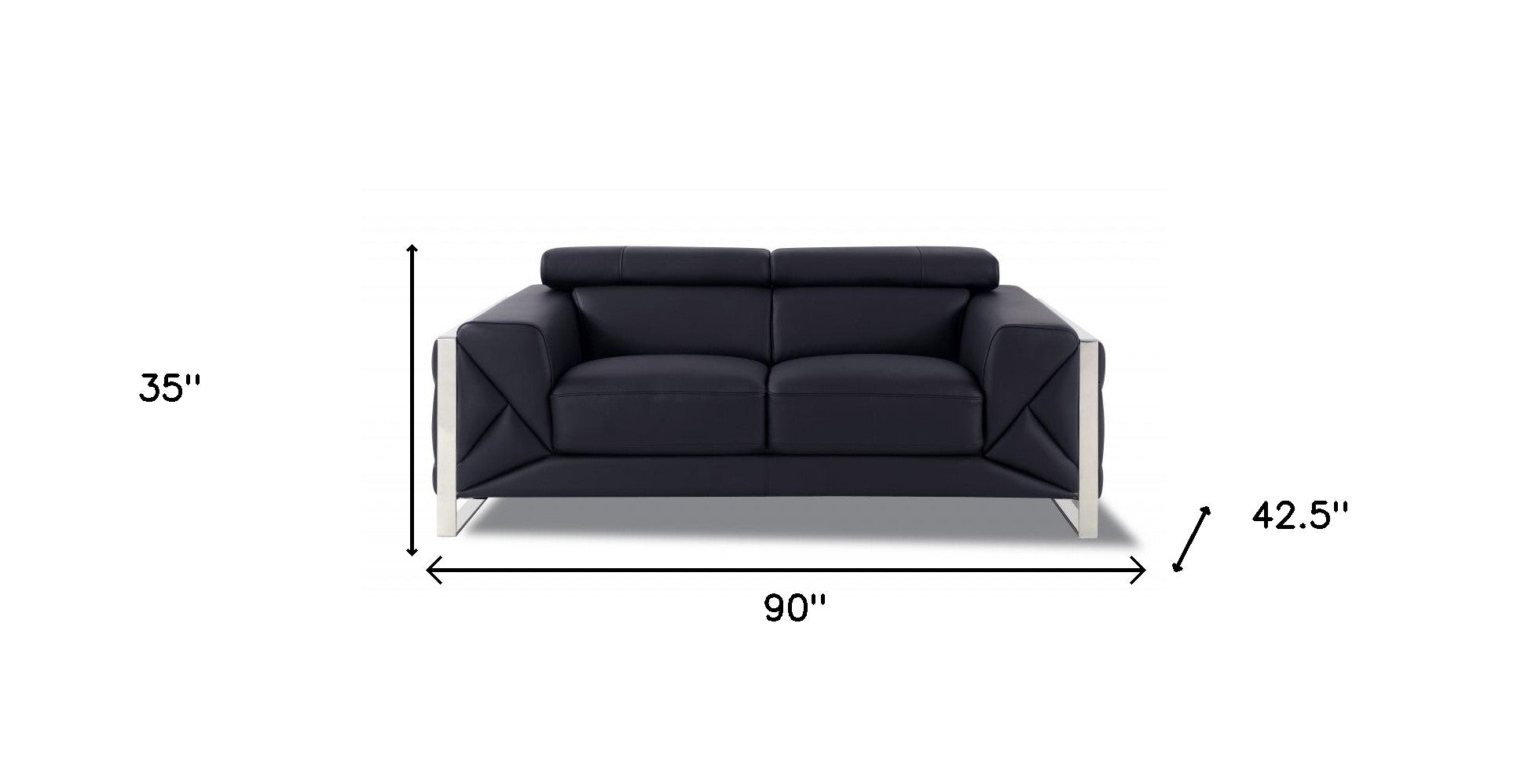 Two Piece Black Italian Leather Five Person Seating Set By Homeroots | Sofa Set | Modishstore - 7