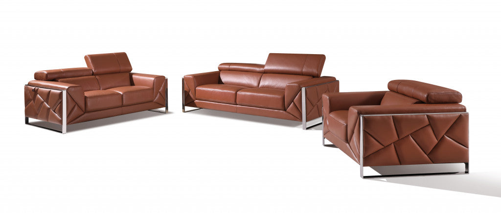 Three Piece Camel Italian Leather Six Person Seating Set By Homeroots