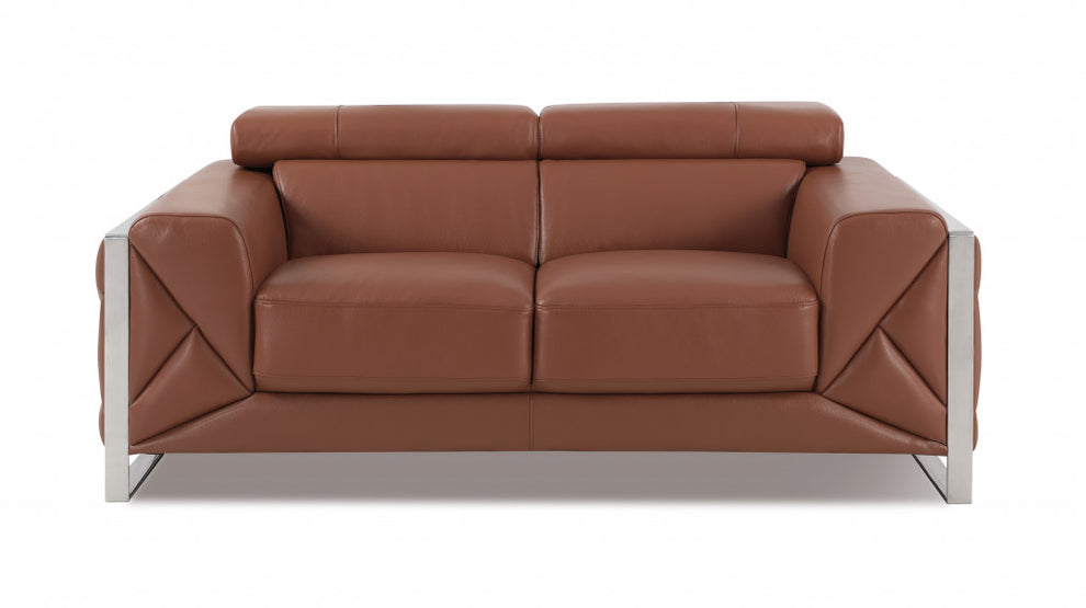 Three Piece Camel Italian Leather Six Person Seating Set By Homeroots | Sofa Set | Modishstore - 4