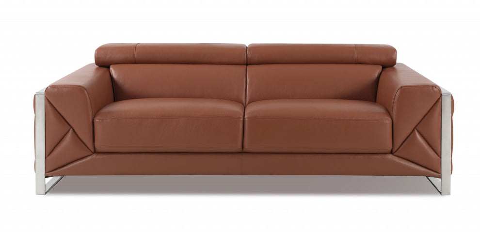 Three Piece Camel Italian Leather Six Person Seating Set By Homeroots | Sofa Set | Modishstore - 5