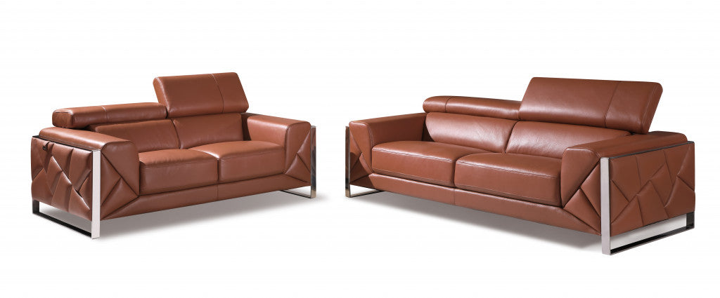 Two Piece Camel Italian Leather Five Person Seating Set By Homeroots | Sofa Set | Modishstore