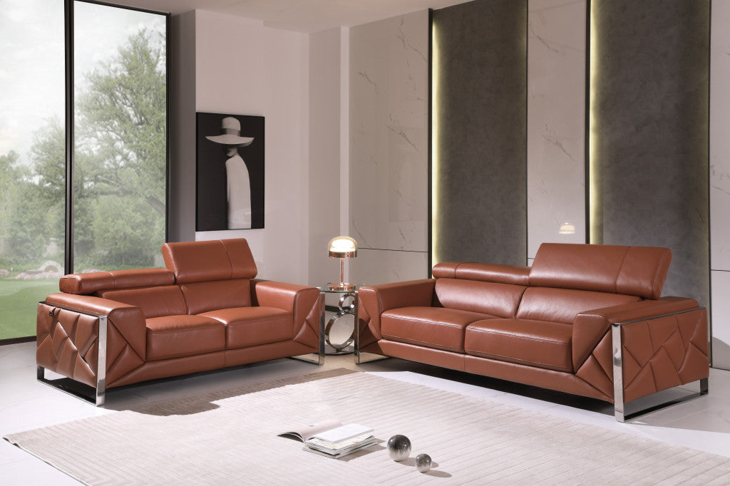 Two Piece Camel Italian Leather Five Person Seating Set By Homeroots | Sofa Set | Modishstore - 6