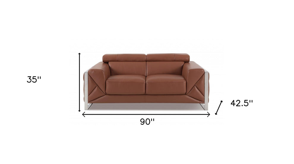 Two Piece Camel Italian Leather Five Person Seating Set By Homeroots | Sofa Set | Modishstore - 7