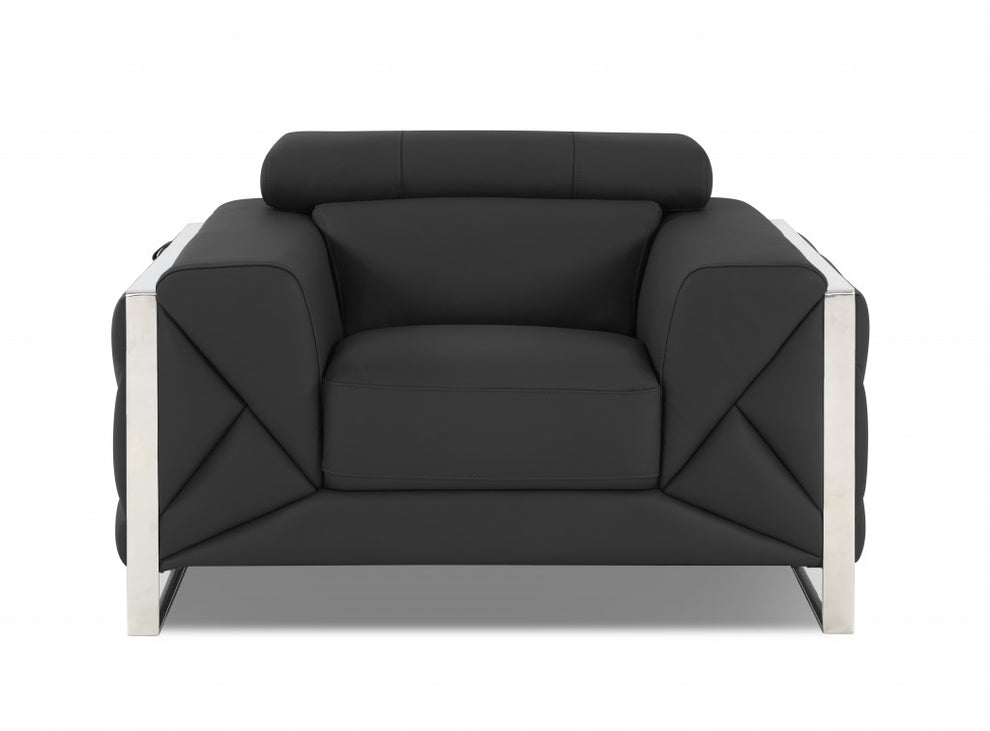 Three Piece Dark Gray Italian Leather Six Person Seating Set By Homeroots | Sofa Set | Modishstore - 3