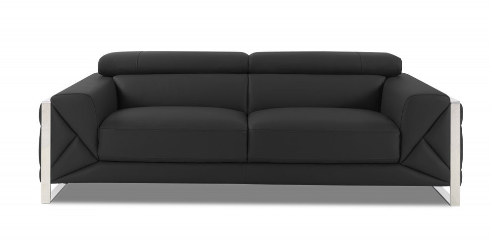 Three Piece Dark Gray Italian Leather Six Person Seating Set By Homeroots | Sofa Set | Modishstore - 5