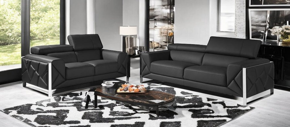 Two Piece Dark Gray Italian Leather Five Person Seating Set By Homeroots | Sofa Set | Modishstore - 2