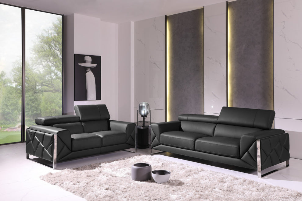 Two Piece Dark Gray Italian Leather Five Person Seating Set By Homeroots | Sofa Set | Modishstore - 6
