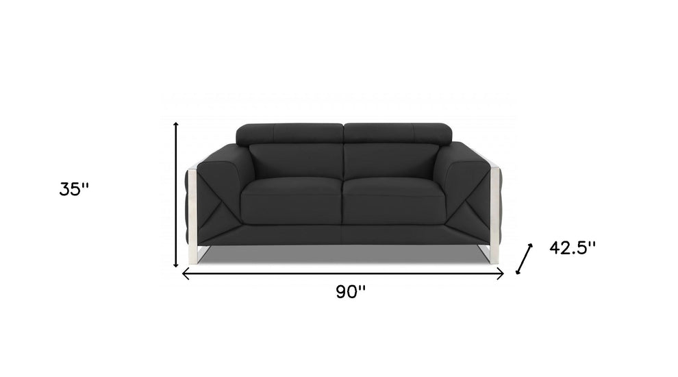 Two Piece Dark Gray Italian Leather Five Person Seating Set By Homeroots | Sofa Set | Modishstore - 7
