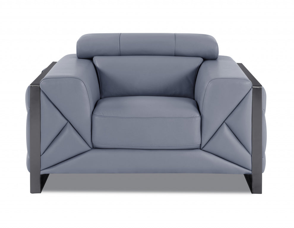 Three Piece Light Blue Italian Leather Six Person Seating Set By Homeroots | Sofa Set | Modishstore - 3