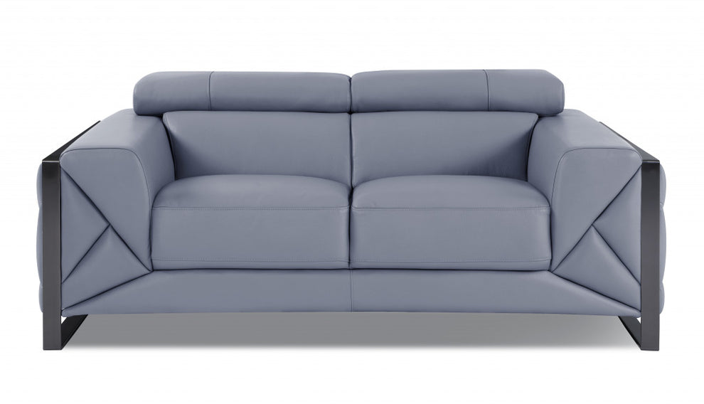 Three Piece Light Blue Italian Leather Six Person Seating Set By Homeroots | Sofa Set | Modishstore - 4