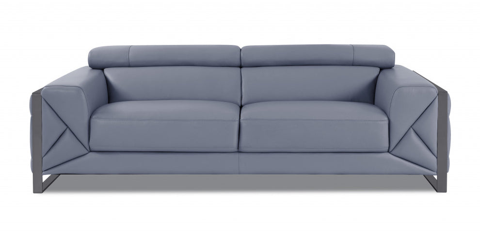 Three Piece Light Blue Italian Leather Six Person Seating Set By Homeroots | Sofa Set | Modishstore - 5