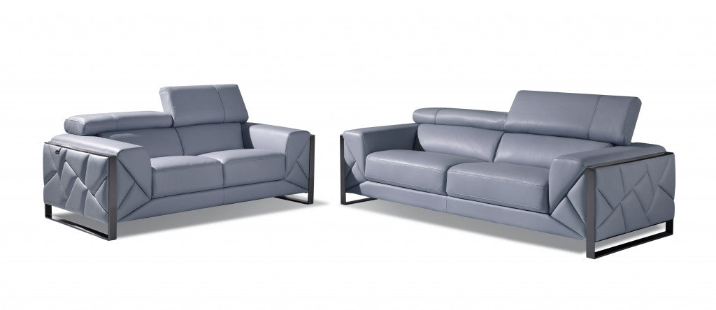 Two Piece Light Blue Italian Leather Five Person Seating Set By Homeroots | Sofa Set | Modishstore
