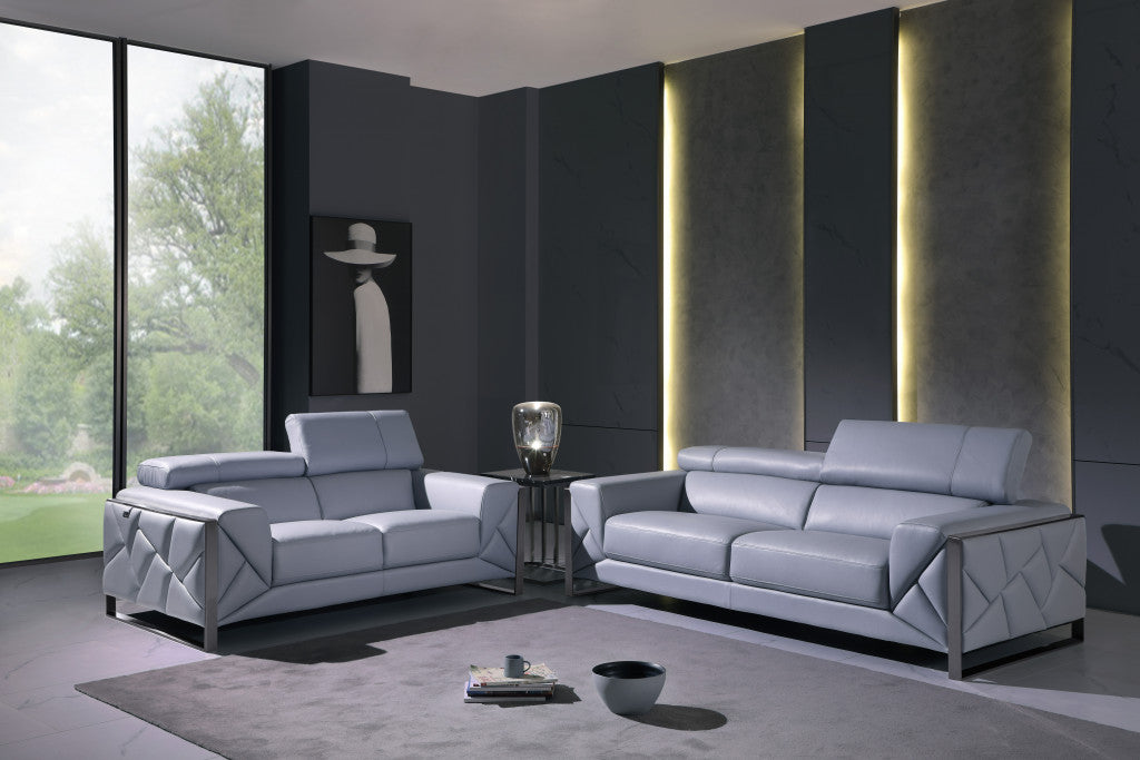 Two Piece Light Blue Italian Leather Five Person Seating Set By Homeroots | Sofa Set | Modishstore - 6