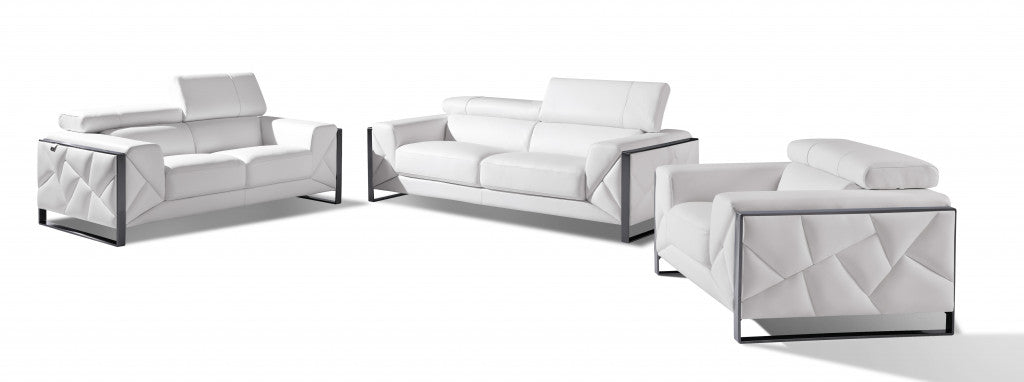 Three Piece White Italian Leather Six Person Seating Set By Homeroots | Sofa Set | Modishstore