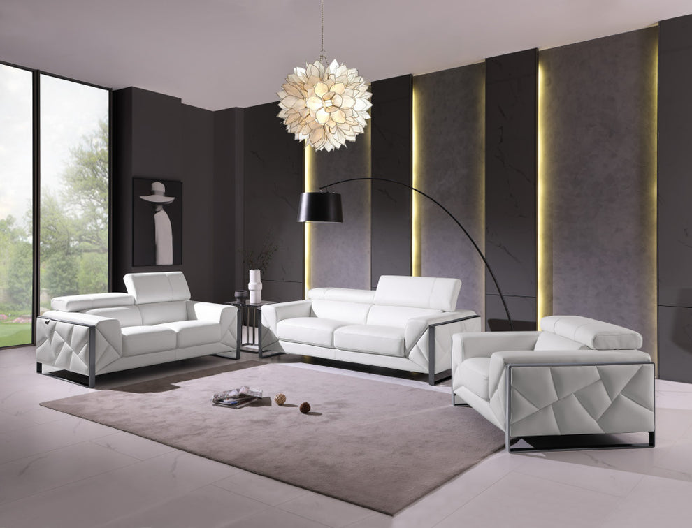 Three Piece White Italian Leather Six Person Seating Set By Homeroots | Sofa Set | Modishstore - 6