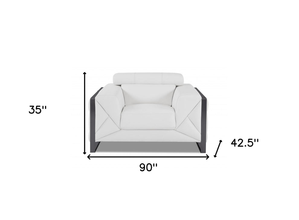 Three Piece White Italian Leather Six Person Seating Set By Homeroots | Sofa Set | Modishstore - 7