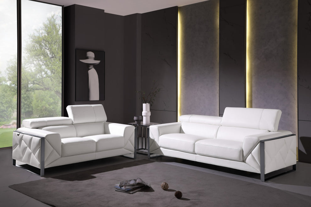 Two Piece White Italian Leather Five Person Seating Set By Homeroots | Sofa Set | Modishstore - 6