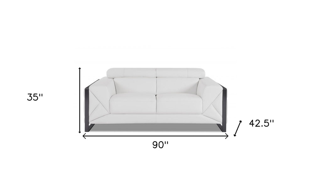 Two Piece White Italian Leather Five Person Seating Set By Homeroots | Sofa Set | Modishstore - 7