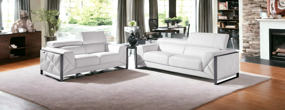Two Piece White Italian Leather Five Person Seating Set By Homeroots | Sofa Set | Modishstore - 2