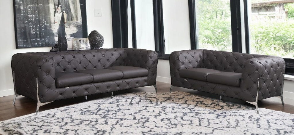 Two Piece Brown Italian Leather Five Person Seating Set By Homeroots | Sofa Set | Modishstore - 2