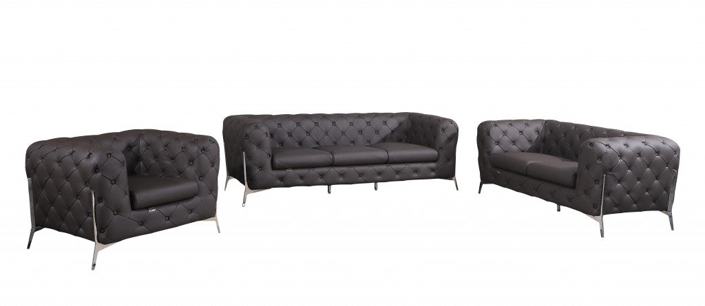 Three Piece Brown Italian Leather Six Person Seating Set By Homeroots | Sofa Set | Modishstore