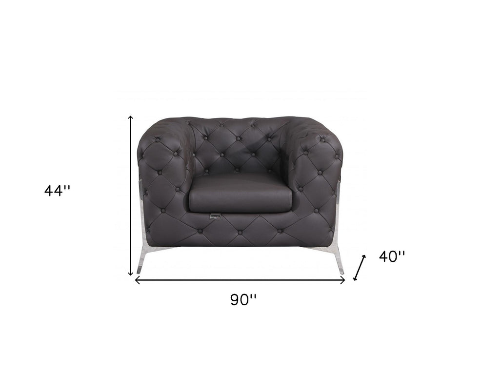 Three Piece Brown Italian Leather Six Person Seating Set By Homeroots | Sofa Set | Modishstore - 7