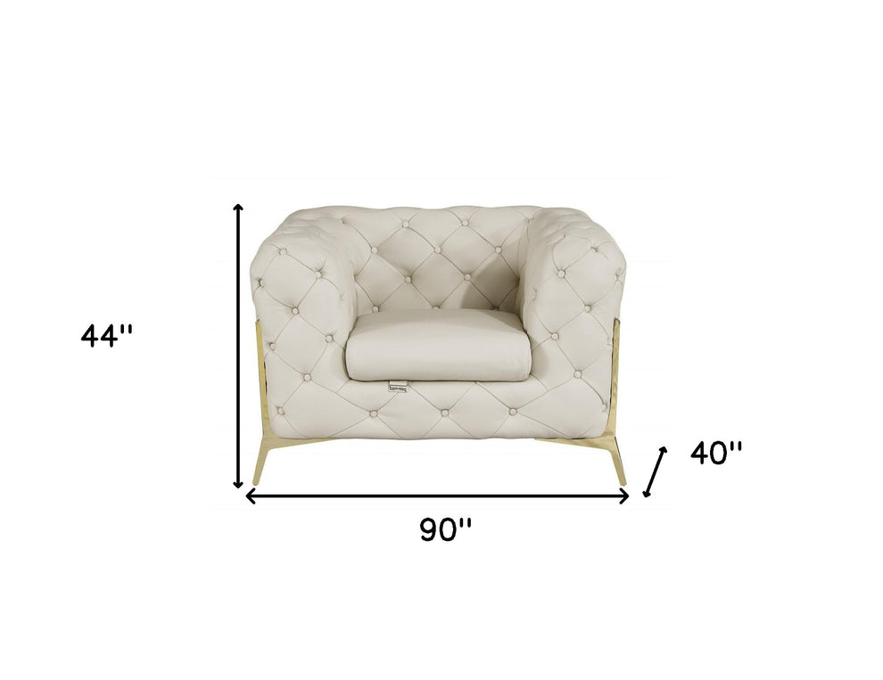 Three Piece Beige Italian Leather Six Person Seating Set By Homeroots | Sofa Set | Modishstore - 7